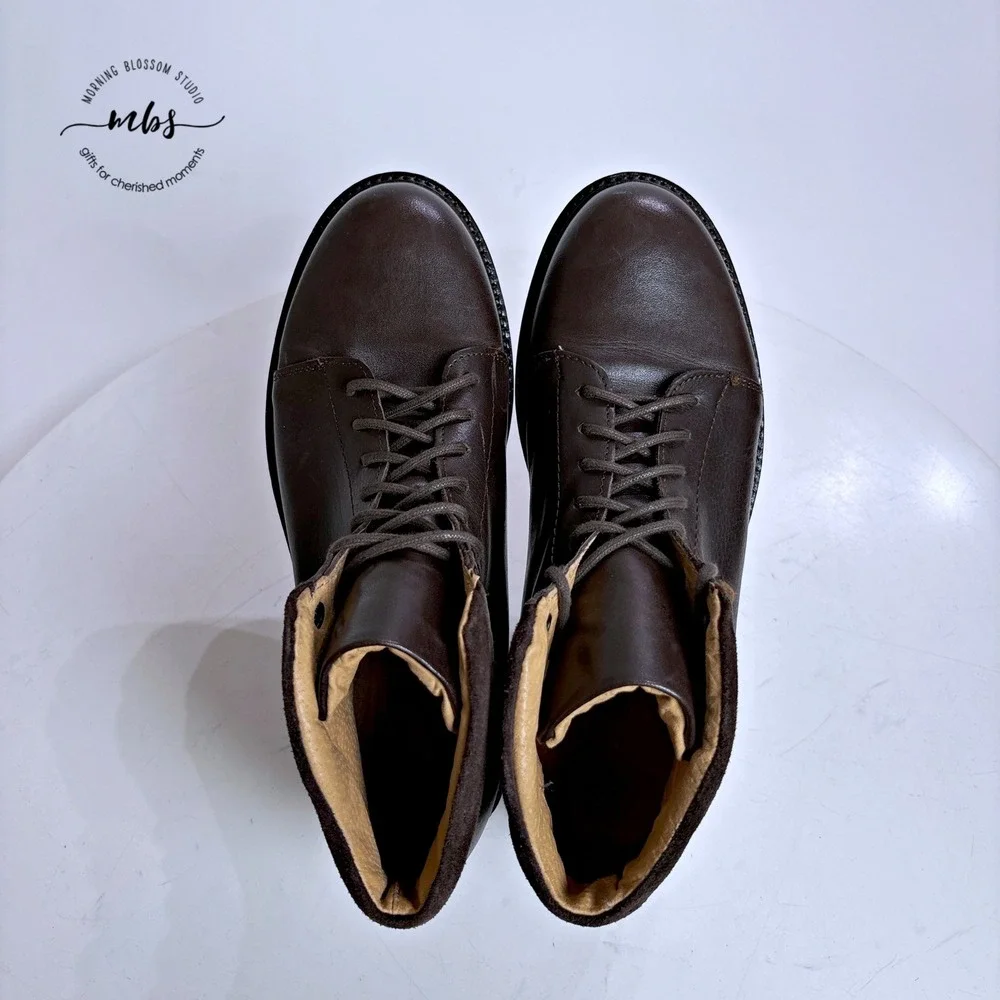 Doppelgänger Roma Made in Italy Leather Lace Up Ankle Boots Brown Men 7.5‎